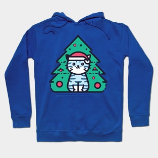 Meowy Catmas - Cute Blue Cat In A Green Christmas Tree Hoodie